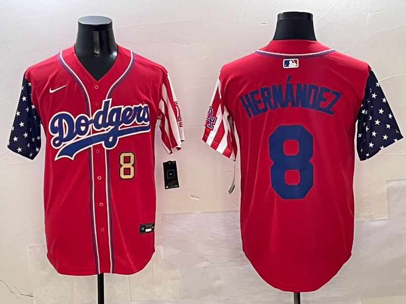 Men Los Angeles Dodgers #8 Hernandez Red a generation of national flags Joint name 2025 Nike MLB Jersey style 4